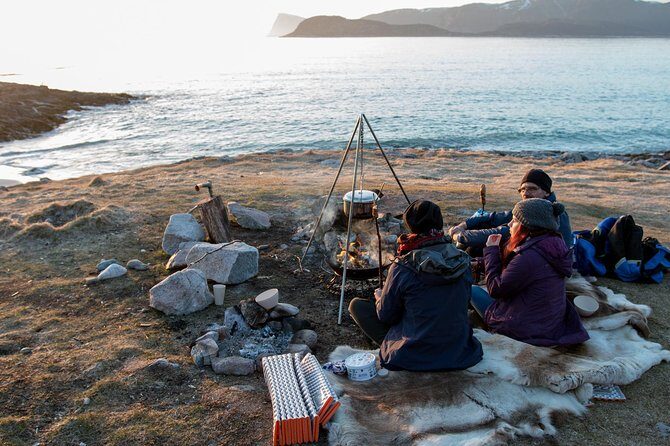 Tromsø: Midnight Sun with Campfire with Wandering Owl - West-coast beach camp at Grotfjord: the main dinner-and-daylight moment